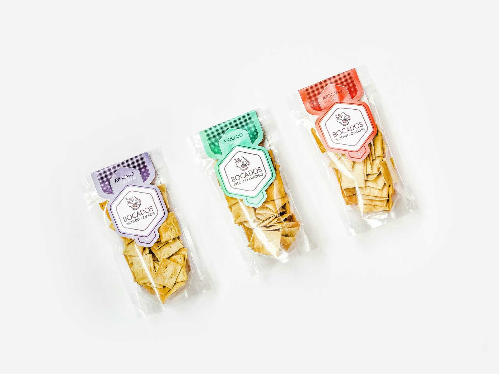 bocados vegan crackers packaging design