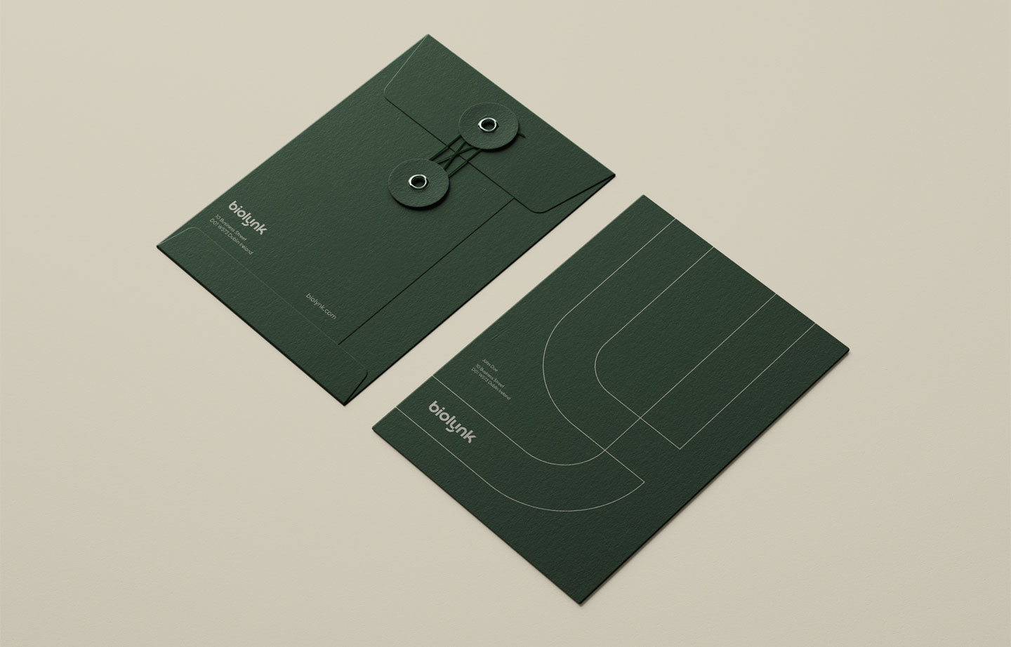 Biolynk renewable energy company logo branding project envelope mockup