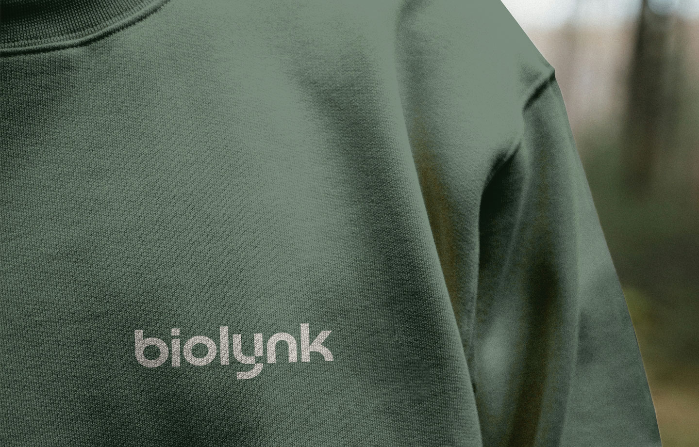 Biolynk renewable energy company logo branding project sweatshirt mockup